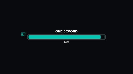 Animation of science fiction progress bar indicating completion within one second during a digital display sequence