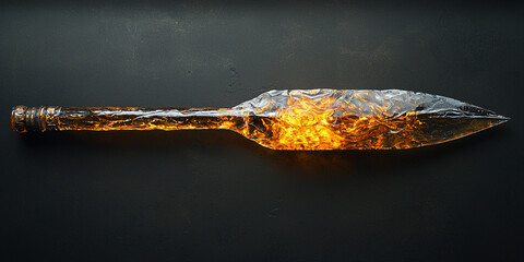 Ancient spear with a long shaft and pointed tip on display Generative AI