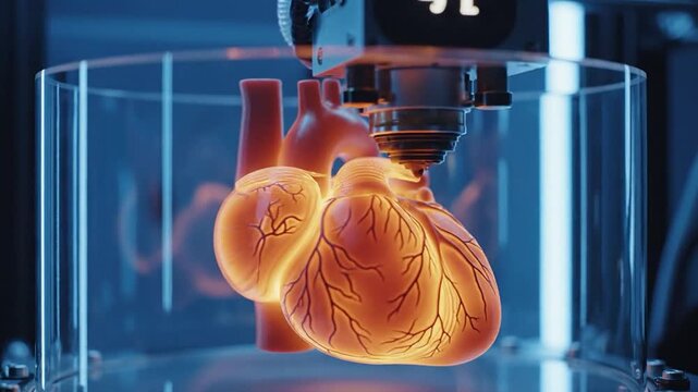 3D Bioprinting Human Heart in High-Tech Laboratory Medical Innovation Concept

