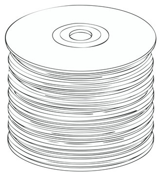 A tall stack of compact discs or DVDs in a simple black and white line art vector illustration.