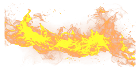 A vibrant flame burns brightly on transparent background