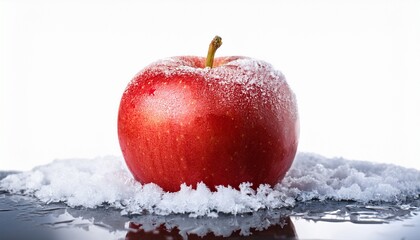 Fresh Red Apple In Snow And Ice Isolated On A White Background Representing Healthy Delicious And Fresh Fruit For A Sweet Diet