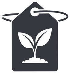 Plant sprout symbol on dark tag. Ecological agriculture, organic farming, sustainable gardening for eco-friendly businesses and brands.