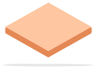 Stacked peach colored paper sheets in isometric perspective with subtle shadow effect