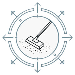 Hand drawn illustration of a vacuum cleaner head cleaning dirt particles within a circular target icon