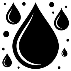 Stylized black liquid drops and bubbles falling vector graphic icon. Modern minimal clean water or oil illustration.
