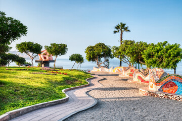 Parks around Pacific Ocean Coast near Miraflores, Lima during a Sunny Day