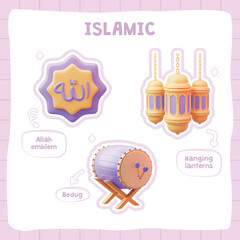 3D Islamic Drum and Lantern Religious Icon