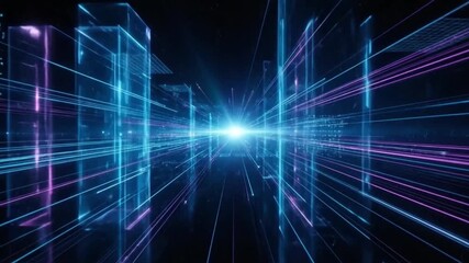 A mesmerizing abstract cityscape of digital pathways and radiant energy bursts. This futuristic panorama captures the essence of innovation and technological advancement. - Powered by Adobe