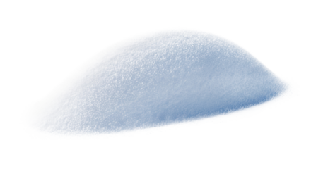 A single pristine snowdrift of powdery, glistening snow with visible ice crystals, isolated on a transparent background in a high-key studio macro shot with soft blue shadows. concept for winter