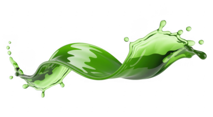 Green liquid splash wave motion isolated on a transparent background