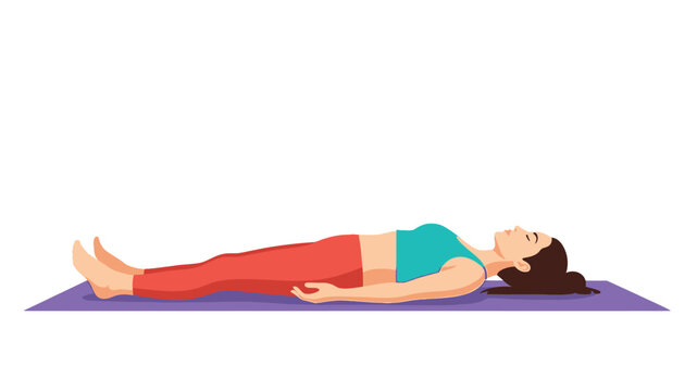 Woman practicing shavasana pose on a yoga mat relaxation and mindfulness illustration
