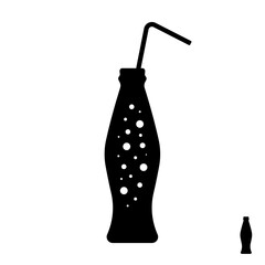 Bottle with a straw icon. Black silhouette. Front and side view. Vector simple flat graphic illustration. Isolated object on a white background.