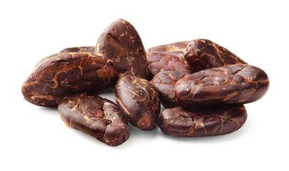 Obraz premium Many natural cocoa beans isolated on white