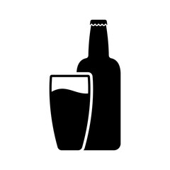 Bottle and glass icon. Black silhouette. Front and side view. Vector simple flat graphic illustration. Isolated object on a white background.