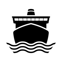 Ship icon. Black silhouette. Front view. Vector simple flat graphic illustration. Isolated object on a white background.