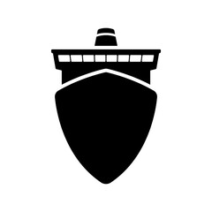 Ship icon. Black silhouette. Front view. Vector simple flat graphic illustration. Isolated object on a white background.