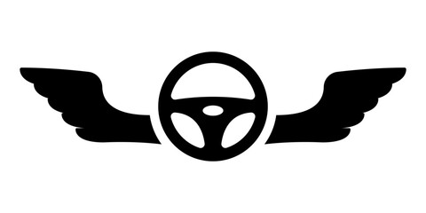 Steering wheel and fenders. Black silhouette. Front and side view. Vector simple flat graphic illustration. Isolated object on a white background.