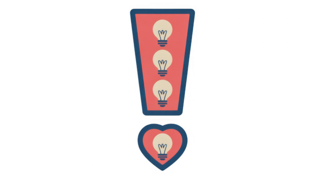 Red and blue light bulb in exclamation and heart shapes isolated on a transparent background - Powered by Adobe