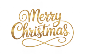 Merry Christmas in Gold Script lettering isolated on a transparent background