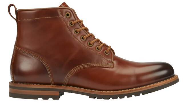 Brown leather boot single boot isolated on a transparent background - Powered by Adobe