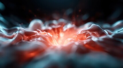 An abstract, fluid design of swirling red and blue hues creates a mesmerizing visual effect, blending energy and emotion within a modern artistic representation.