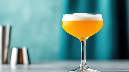 An elegant cocktail served in a stylish glass, showcasing intricate details and vibrant colors, reflecting the sophistication and artistry of modern mixology.