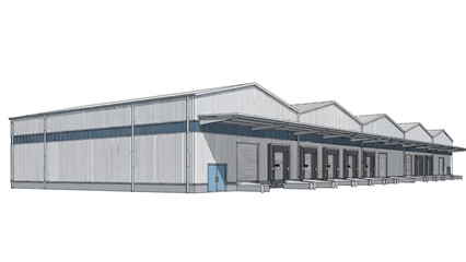 Contemporary industrial storage facility featuring numerous loading bays, ideal for logistics, supply chain management, and efficient distribution operations