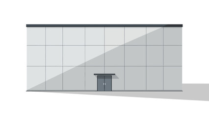 Modern Architectural Illustration of a Generic Commercial Building Exterior with a Central Entrance and Minimalist Panel Design, Casting a Subtle Shadow on a White Background