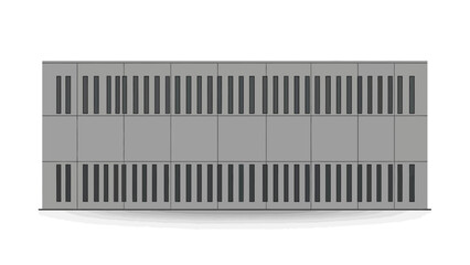 Modern grey architectural facade panel. Flat vector illustration with repetitive vertical slots, symbolizing contemporary building design, ventilation, and minimalist aesthetics