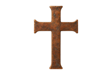 Detailed rusty metal cross symbol isolated design element on transparent background