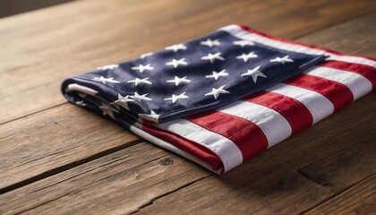 American Flag Folded Neatly on a Wooden Table After a Ceremony or Event Honoring Patriotism