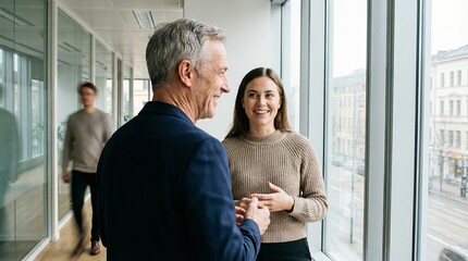 Candid Shot of Two Colleagues Having Genuine Conversation in Modern Office Mentorship