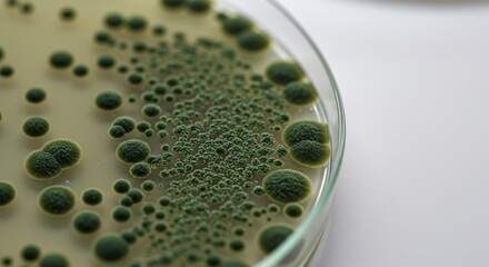 Petri dish with growing Penicillin fungi and green mold culture 