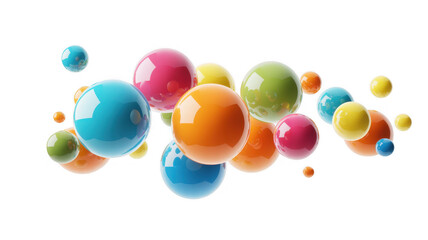 Colorful shiny balls floating in mid-air colorful balls isolated on a transparent background
