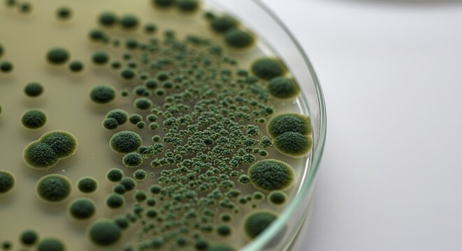 Petri dish with growing Penicillin fungi and green mold culture  