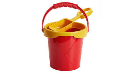 Red and yellow plastic bucket red bucket yellow bucket isolated on a transparent background