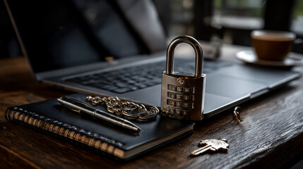 Strong and weak easy Password. Note pad and laptop.