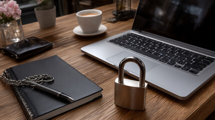 Strong and weak easy Password. Note pad and laptop.