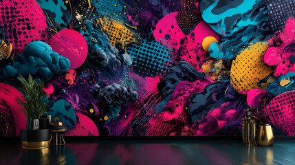 Graffiti pop art background on the wall abstract vector colorfull pattern wallpaper art Abstract Hand Drawing Spray Paint Camouflage Brush Strokes Clouds Dots Ink Paint Background