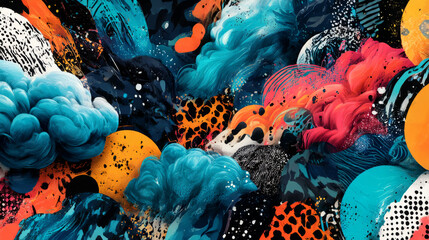 Graffiti pop art background on the wall abstract vector colorfull pattern wallpaper art Abstract Hand Drawing Spray Paint Camouflage Brush Strokes Clouds Dots Ink Paint Background