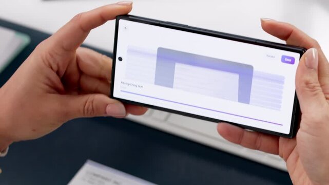 Mobile Check Deposit: Woman Scanning Paycheck