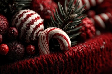 Obraz premium Festive Christmas scene featuring candy canes and glittering holiday ornaments