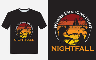 Hunt T Shirt Design with Dark Horror Nightfall Illustration