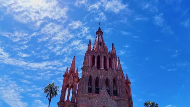 Neo-Gothic church in the center of San Miguel de Allende aerial view
