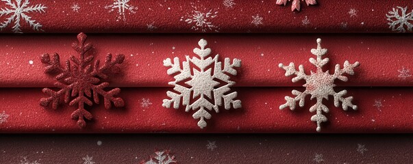 Obraz premium Decorative red background with intricate snowflake patterns for festive occasions