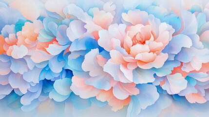 Fototapeta premium Ethereal Pastel Bloom Symphony: Soft Abstract Floral Art with Flowing Petals in Delicate Shades of Sky Blue, Gentle Pink, and Creamy Peach