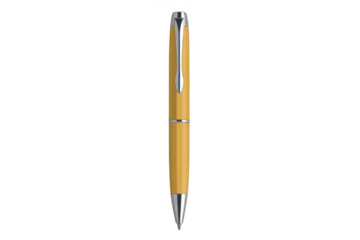 Yellow pen with silver accents isolated on a transparent background