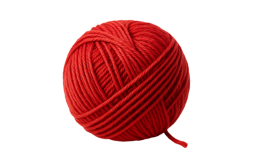 A vibrant red ball of yarn tightly wound and ready for crafting on transparent background
