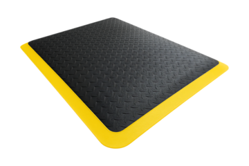 A black and yellow textured rubber step pad angled for display on transparent background